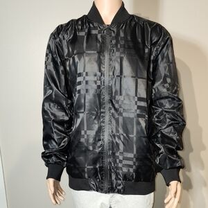 Sleek Black Bomber Jacket with Ribbed Accents